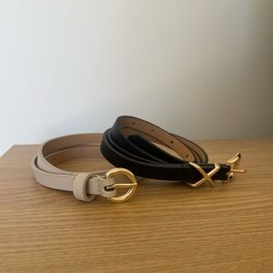 H&M Black and Cream Belt Duo with Gold Buckles 37 inch long